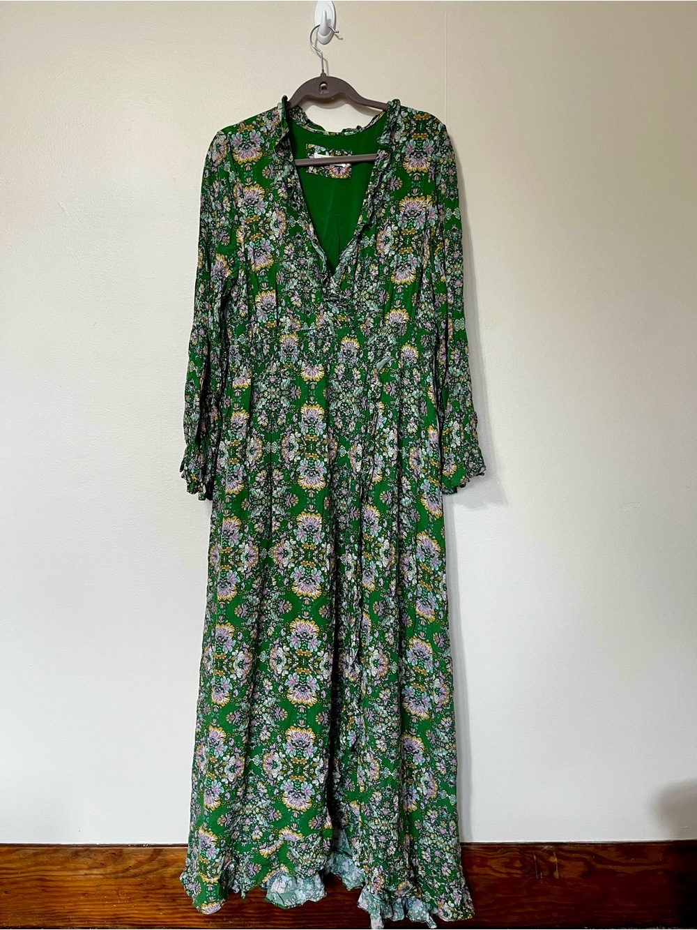 Anthropologie Green Floral Wrap Maxi Dress - Picture 2 of 4